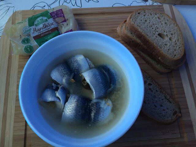 Pickled Herring, Bread & Stinky cheese as a snack